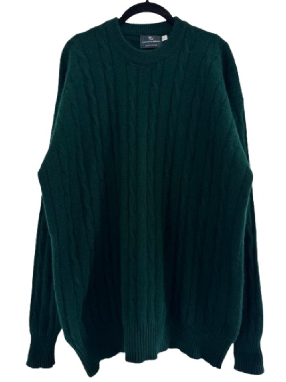 Lochcarron of Scotland Green Cableknit Crewneck Sweater Merino Wool Angora